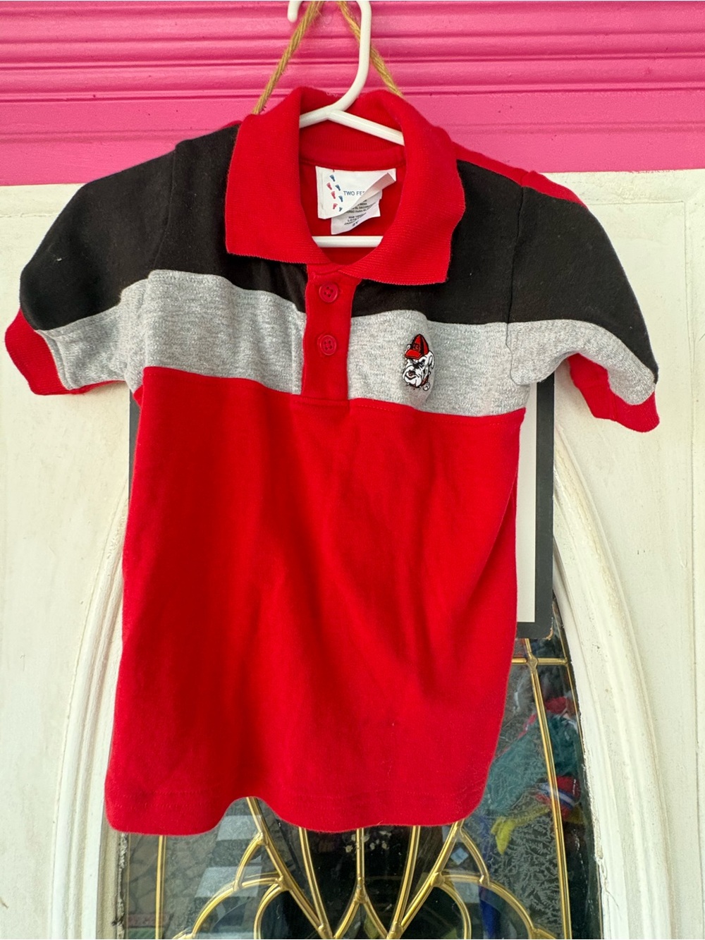 Kids Red Black & Gray Colorblock Polo Shirt with Embroidered Patch